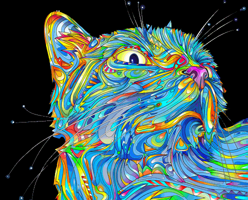 Цветной гипнокот 496x400 1448KB Анимация GIF Кошки, котята